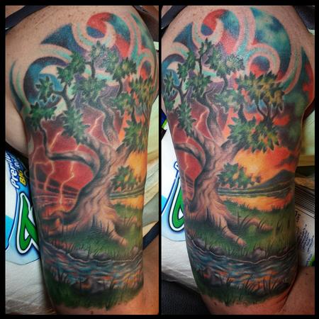 Colorful tree half-sleeve Tattoo Thumbnail