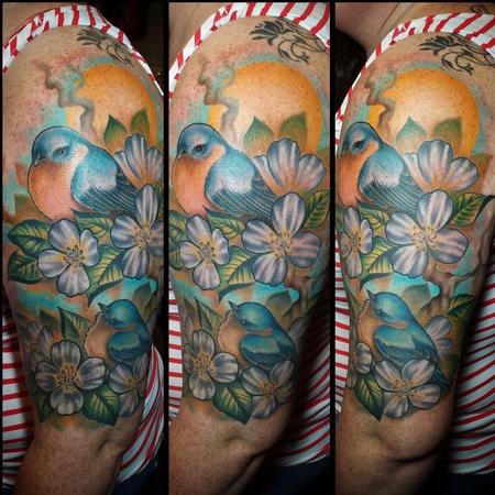 Flowers and bird half sleeve Tattoo Thumbnail